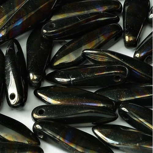 5mm x 16mm Dagger Bead - Jet Azuro Stripes - 23980-2220V