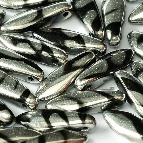 5mm x 16mm Dagger Bead - Jet Labrador Stripes - 23980-2700V