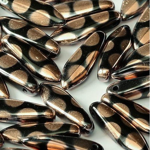 5mm x 16mm Dagger Bead - Jet Capri Gold Dots - 23980-2710A