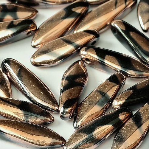 5mm x 16mm Dagger Bead - Jet Capri Gold Stripes - 23980-2710V