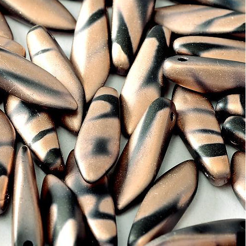 5mm x 16mm Dagger Bead - Jet Capri Gold Stripes Matted - 23980-2717V