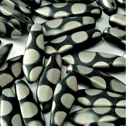 5mm x 16mm Dagger Bead - Jet Chrome Dots Matted - 23980-2747A