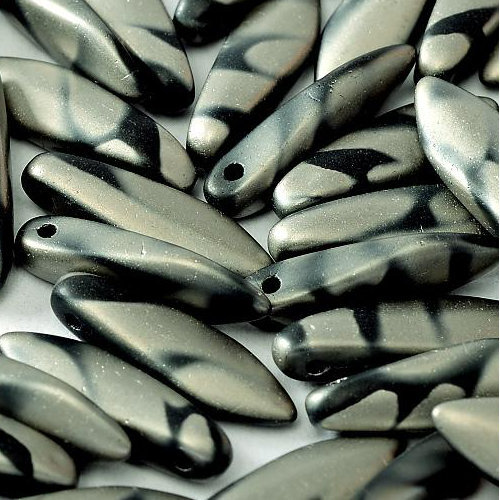 5mm x 16mm Dagger Bead - Jet Chrome Stripes Matted - 23980-2747V