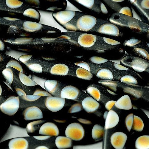 5mm x 16mm Dagger Bead - Jet Marea Dots Matted - 23980-2807A