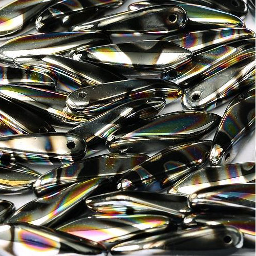 5mm x 16mm Dagger Bead - Jet Vitrail Stripes - 23980-2810V
