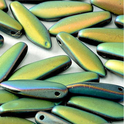 5mm x 16mm Dagger Bead - Jet Vitrail Full Matted - 23980-28170