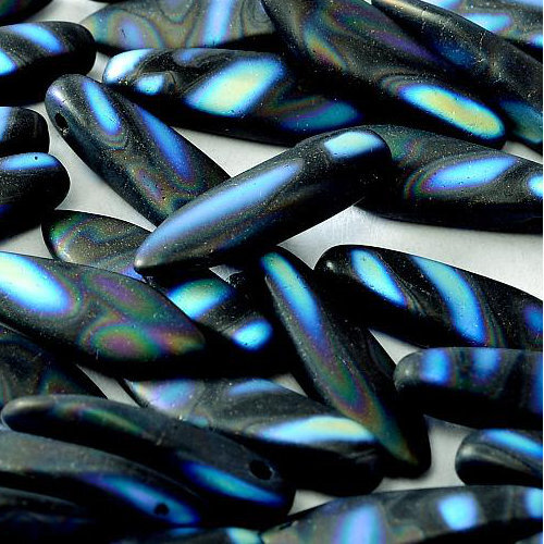 5mm x 16mm Dagger Bead - Jet AB Stripes Matted - 23980-2877V