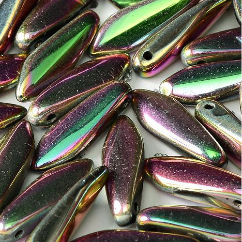 5mm x 16mm Dagger Bead - Jet Full Vitrail Green - 23980-29443