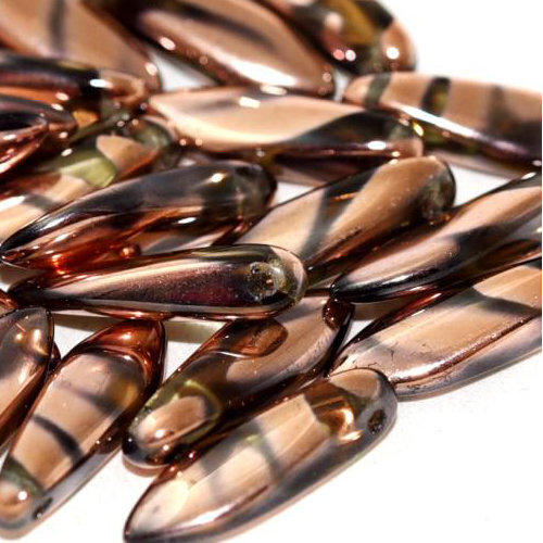 5mm x 16mm Dagger Bead - Black Diamond Capri Gold Stripes - 40010-2710V