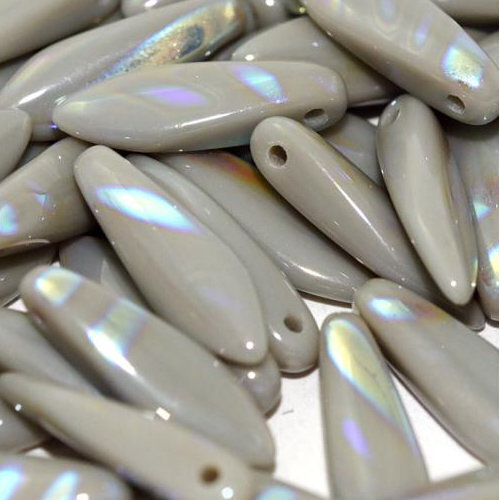 5mm x 16mm Dagger Bead - Opaque Grey AB Stripes - 43020-2870V