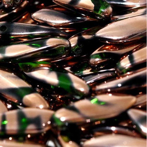 5mm x 16mm Dagger Bead - Chrysolite Capri Gold Stripes - 50050-2710V - 25 Piece Bag