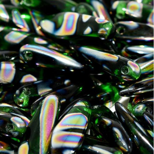 5mm x 16mm Dagger Bead - Chrysolite Vitrail Stripes - 50050-2810V