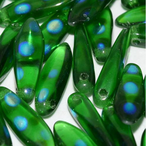 5mm x 16mm Dagger Bead - Chrysolite AB Dots - 50050-2870A