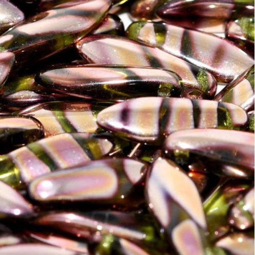 5mm x 16mm Dagger Bead - Olivine Capri Rose Stripes - 50230-2714V - 25 Piece Bag