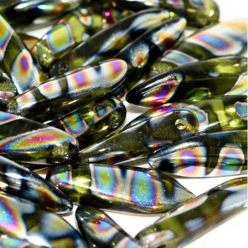 5mm x 16mm Dagger Bead - Olivine Vitrail Stripes - 50230-2810V