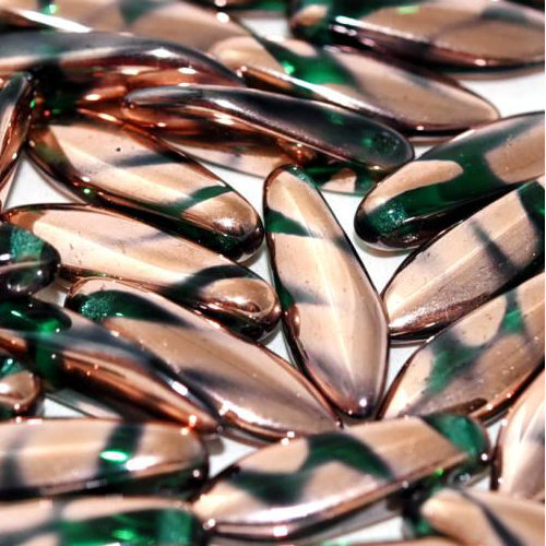 5mm x 16mm Dagger Bead - Emerald Capri Gold Stripes - 50720-2710V