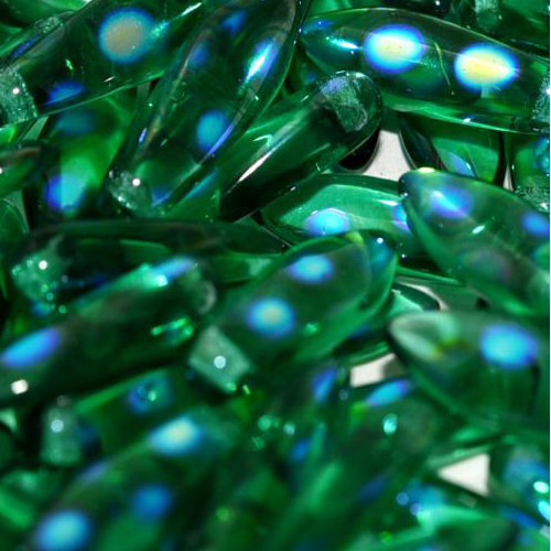 5mm x 16mm Dagger Bead - Emerald AB Dots - 50720-2870A - 25 Piece Bag