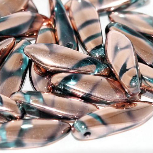 5mm x 16mm Dagger Bead - Aqua Capri Gold Stripes - 60020-2710V