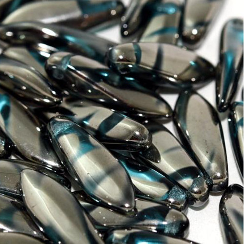 5mm x 16mm Dagger Bead - Aqua Chrome Stripes - 60020-2740V - 25 Piece Bag