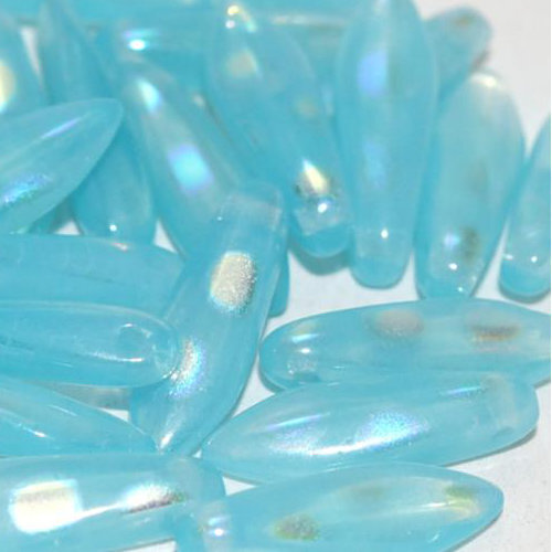 5mm x 16mm Dagger Bead - Aqua Opal AB Dots - 61000-2870A