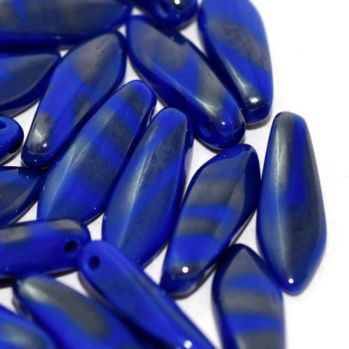 5mm x 16mm Dagger Bead - Opaque Blue Vacuum Hematite Dots - 62010-2720V - 25 Piece Bag