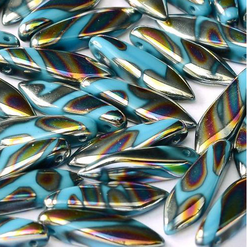 5mm x 16mm Dagger Bead - Turquoise Vitrail Stripes - 63030-2810V