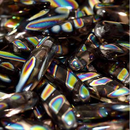 5mm x 16mm Dagger Bead - Rosaline Vitrail Stripes - 70110-2810V - 25 Piece Bag