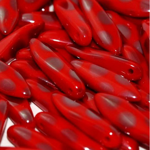5mm x 16mm Dagger Bead - Opaque Red Vacuum Hematite Dots - 93200-2720A