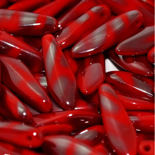 5mm x 16mm Dagger Bead - Opaque Red Vacuum Hematite Stripes - 93200-2720V