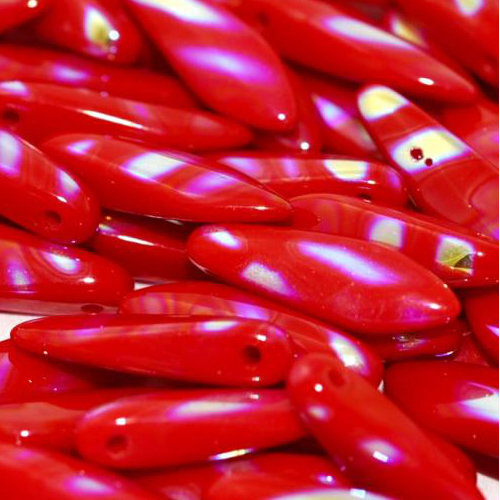 5mm x 16mm Dagger Bead - Opaque Red AB Stripes - 93200-2870V