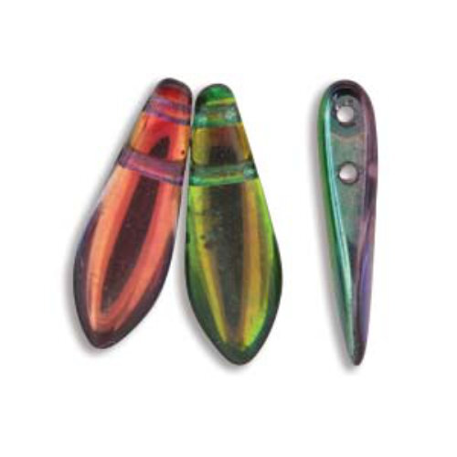 5mm x 16mm 2-Hole Dagger - Marea Peacock Gold - DGR2-516-00030-16314 -  50 Bead Strand