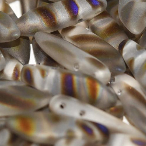 5mm x 16mm 2 Hole Dagger Bead - Crystal Azuro Stripes Matted - 00030-2227V 