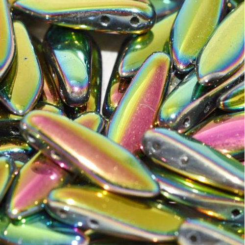 5mm x 16mm 2 Hole Dagger Bead - Crystal Vitrail Full - 00030-28100 - 25 Piece Bag