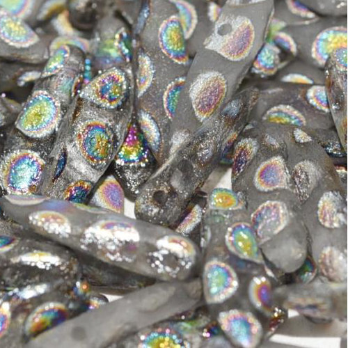 5mm x 16mm 2 Hole Dagger Bead - Crystal Etched Vitrail Dots - 00030-2818A - 25 Piece Bag