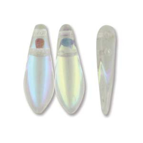 5mm x 16mm 2-Hole Dagger - Crystal AB - DGR2-516-00030-28701 -  50 Bead Strand