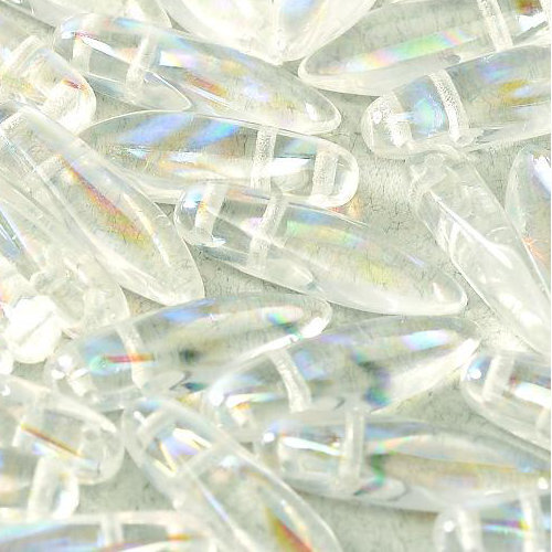 5mm x 16mm 2 Hole Dagger Bead - Crystal AB Stripes - 00030-2870V - 25 Piece Bag