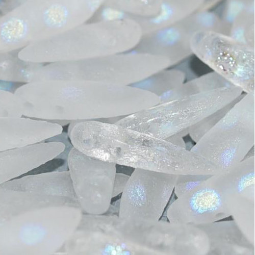 5mm x 16mm 2 Hole Dagger Bead - Crystal Etched AB Dots - 00030-2878A - 25 Piece Bag