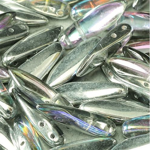 5mm x 16mm 2 Hole Dagger Bead - Crystal Silver Rainbow - 00030-98530