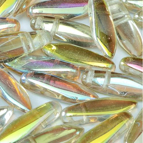 5mm x 16mm 2 Hole Dagger Bead - Crystal Lemon Rainbow - 00030-98534 - 25 Piece Bag