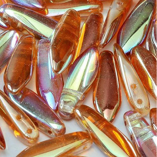 5mm x 16mm 2 Hole Dagger Bead - Crystal Orange Rainbow - 00030-98535 - 25 Piece Bag