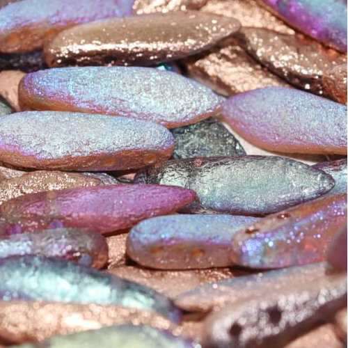 5mm x 16mm 2 Hole Dagger Bead - Crystal Etched Copper Rainbow - 00030-98583 - 25 Piece Bag
