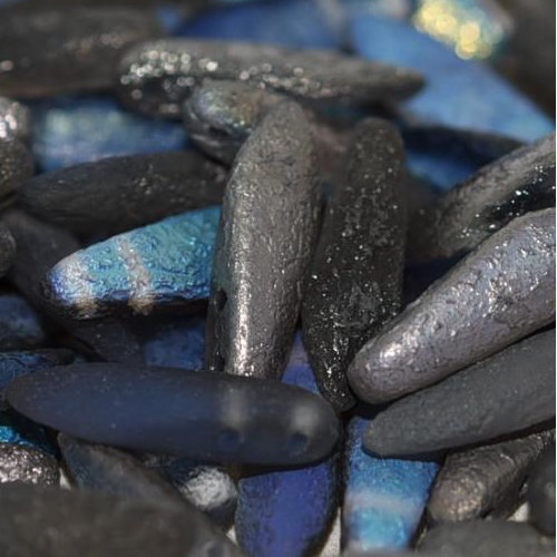 5mm x 16mm 2 Hole Dagger Bead - Crystal Etched Graphite Rainbow - 00030-98587 - 25 Piece Bag