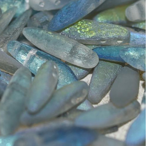 5mm x 16mm 2 Hole Dagger Bead - Crystal Etched Blue Rainbow - 00030-98588