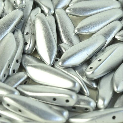 5mm x 16mm 2 Hole Dagger Bead - Aluminium Silver  - 01700 - 25 Piece Bag