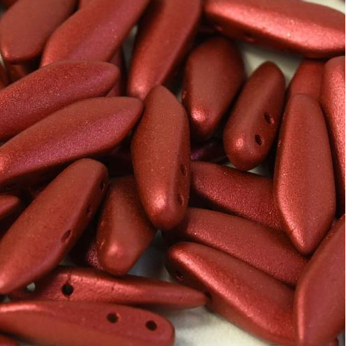 5mm x 16mm 2 Hole Dagger Bead - Lava Red  - 01890 - 25 Piece Bag