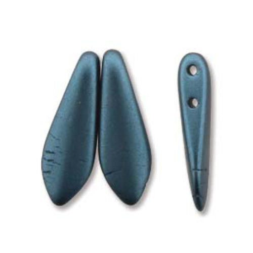5mm x 16mm 2-Hole Dagger - Pastel Dark Turquoise - DGR2-516-02010-25033 -  50 Bead Strand