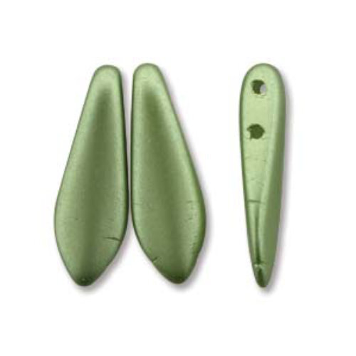 5mm x 16mm 2-Hole Dagger - Pastel Olive Green - DGR2-516-02010-25034 -  50 Bead Strand