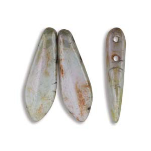 5mm x 16mm 2-Hole Dagger - Opaque Green Lazure - DGR2-516-02010-65455 -  50 Bead Strand