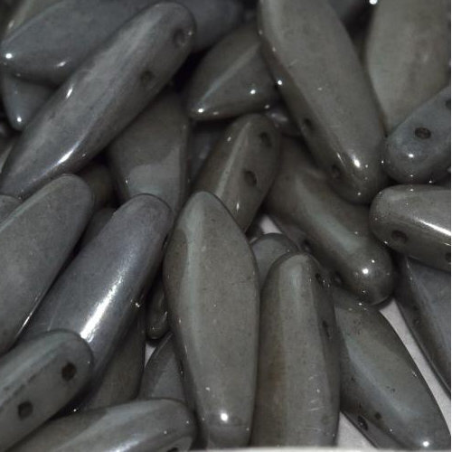 5mm x 16mm 2 Hole Dagger Bead - Chalk White Grey Luster - 03000-14449