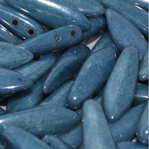 5mm x 16mm 2 Hole Dagger Bead - Chalk White Baby Blue Luster - 03000-14464 - 25 Piece Bag